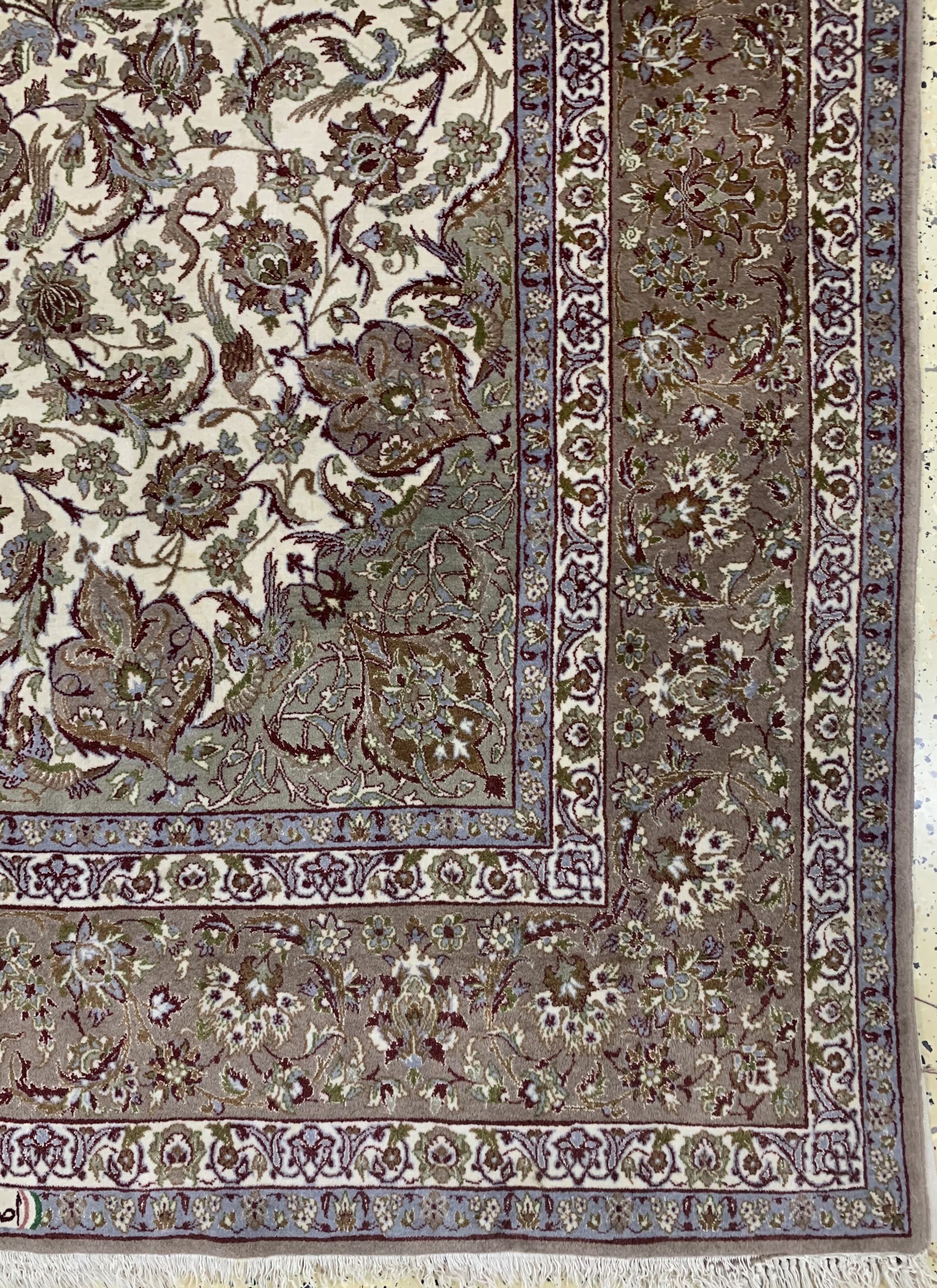 Detail a: Esfahan fein Persien, signiert"Pour Hakim",Mitte 20.Jhd, Korkwolle mit und auf Seide, ca.240 x 158 cm, Reinigungsbedürftig, EHZ: 2