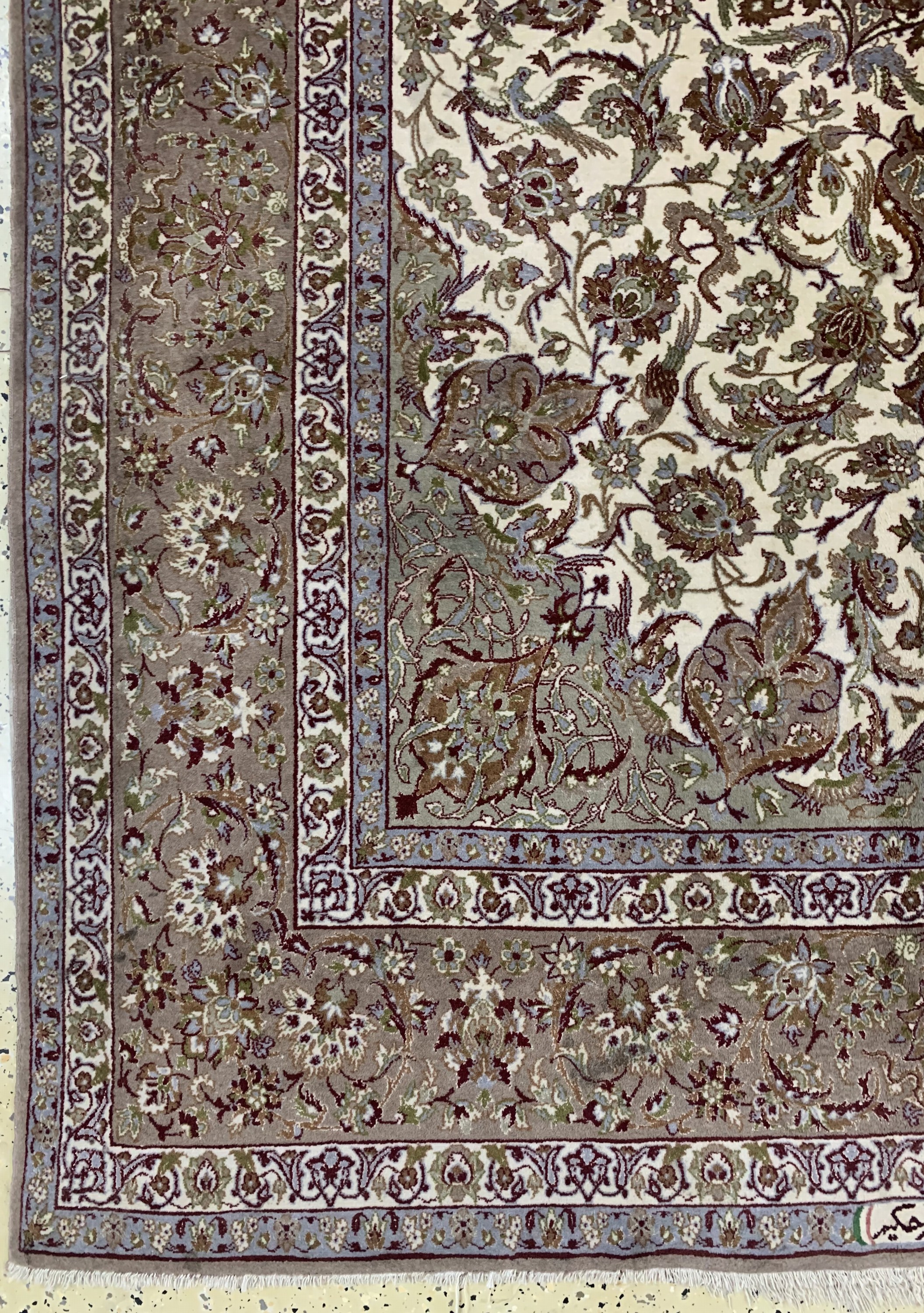 Detail b: Esfahan fein Persien, signiert"Pour Hakim",Mitte 20.Jhd, Korkwolle mit und auf Seide, ca.240 x 158 cm, Reinigungsbedürftig, EHZ: 2