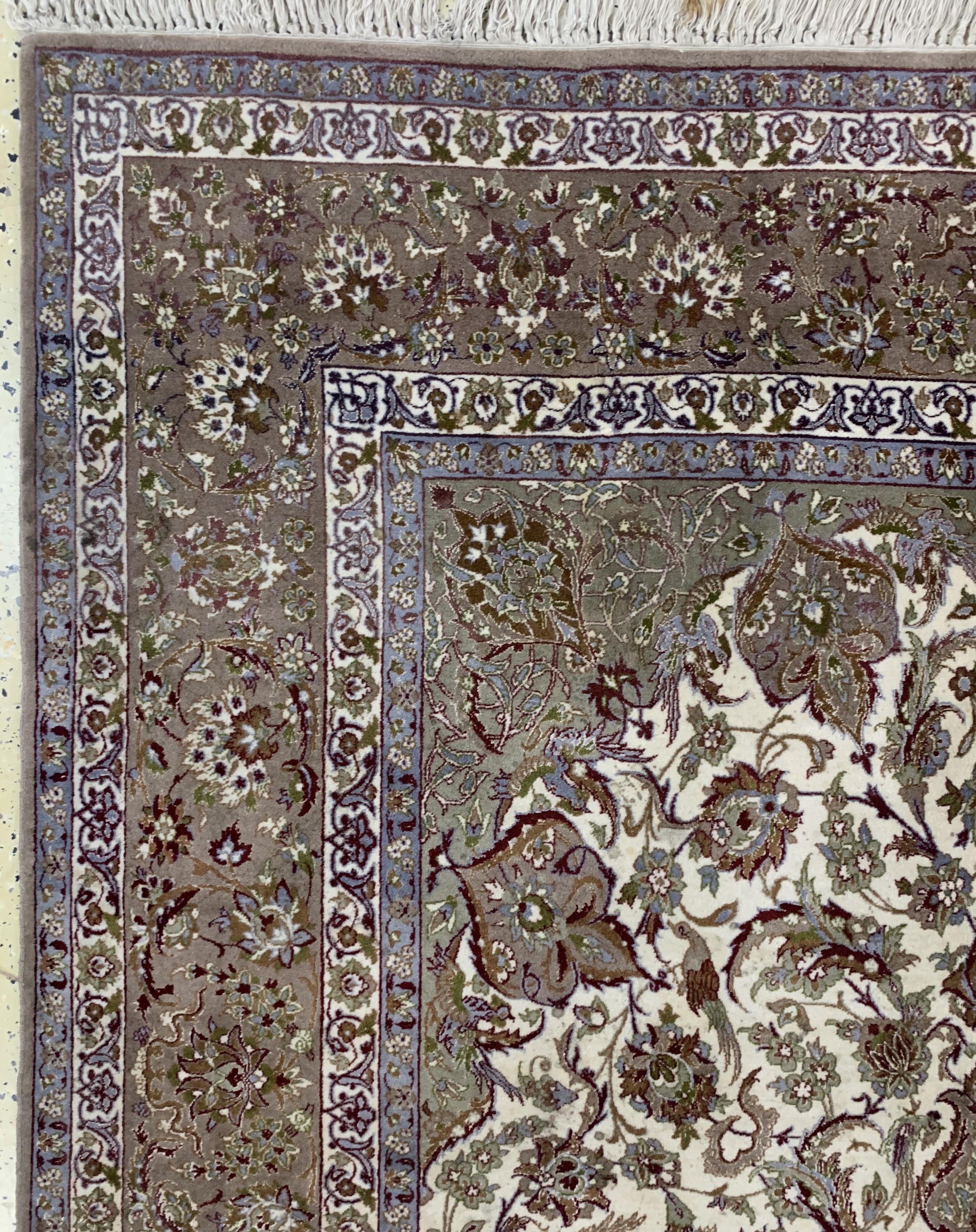 Detail d: Esfahan fein Persien, signiert"Pour Hakim",Mitte 20.Jhd, Korkwolle mit und auf Seide, ca.240 x 158 cm, Reinigungsbedürftig, EHZ: 2