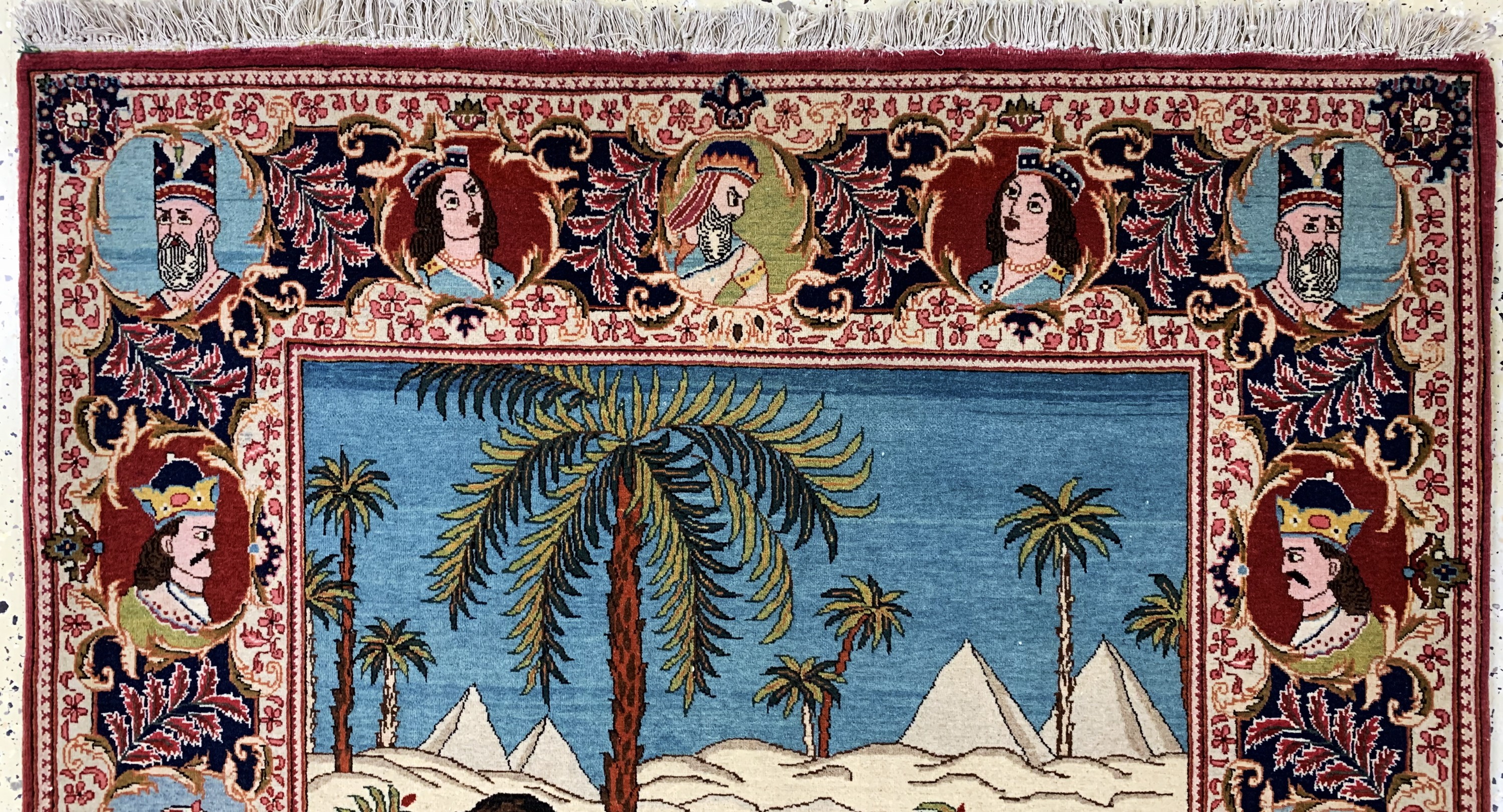 Detail a: Keschan fein alt Persien, "Moses Geschichte", Anfang 20.Jhd, Wolle auf Baumwolle, ca. 213 x 135 cm, EHZ: 1-2, (fachkundig gereinigt).