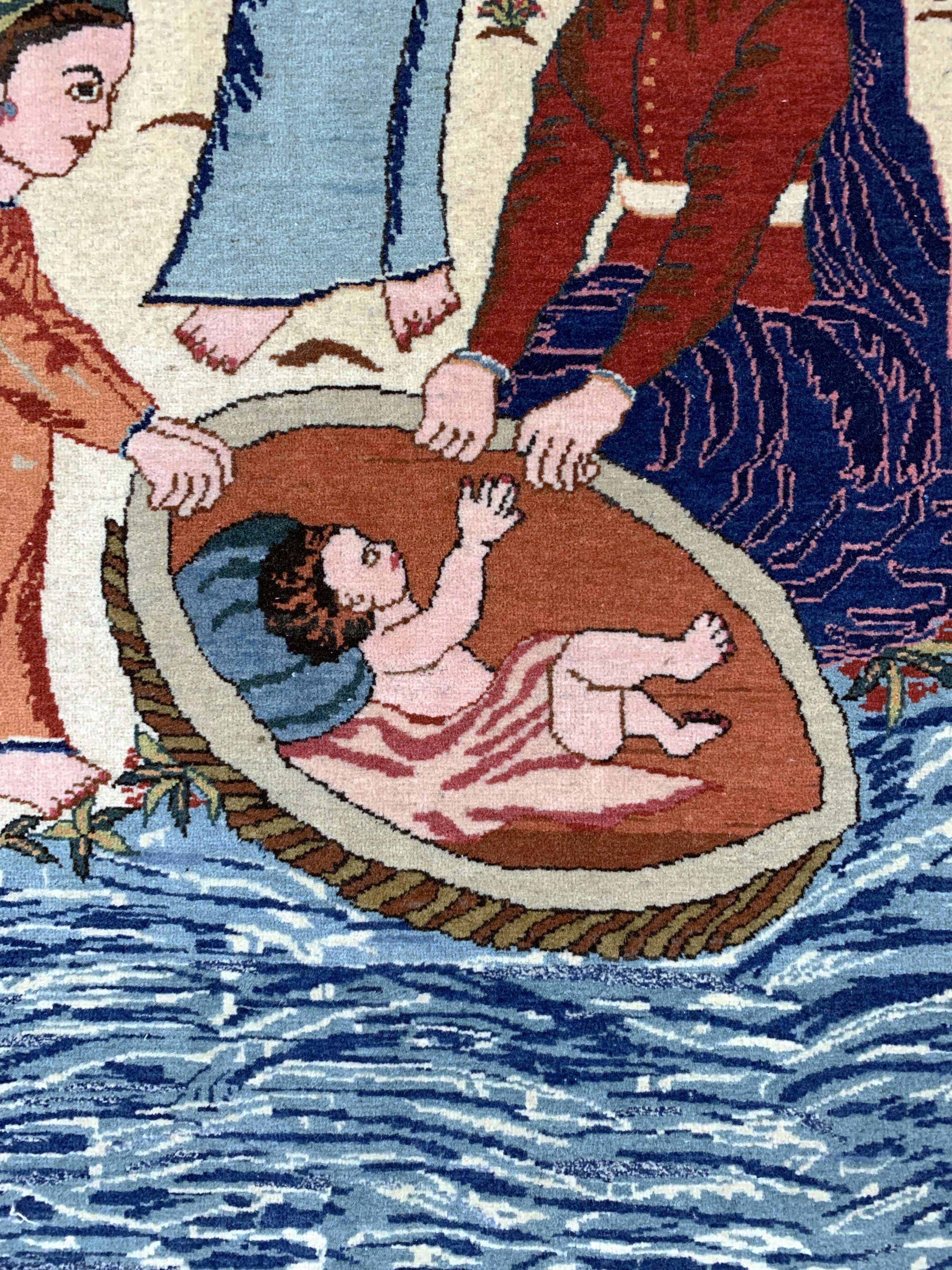 Detail e: Keschan fein alt Persien, "Moses Geschichte", Anfang 20.Jhd, Wolle auf Baumwolle, ca. 213 x 135 cm, EHZ: 1-2, (fachkundig gereinigt).