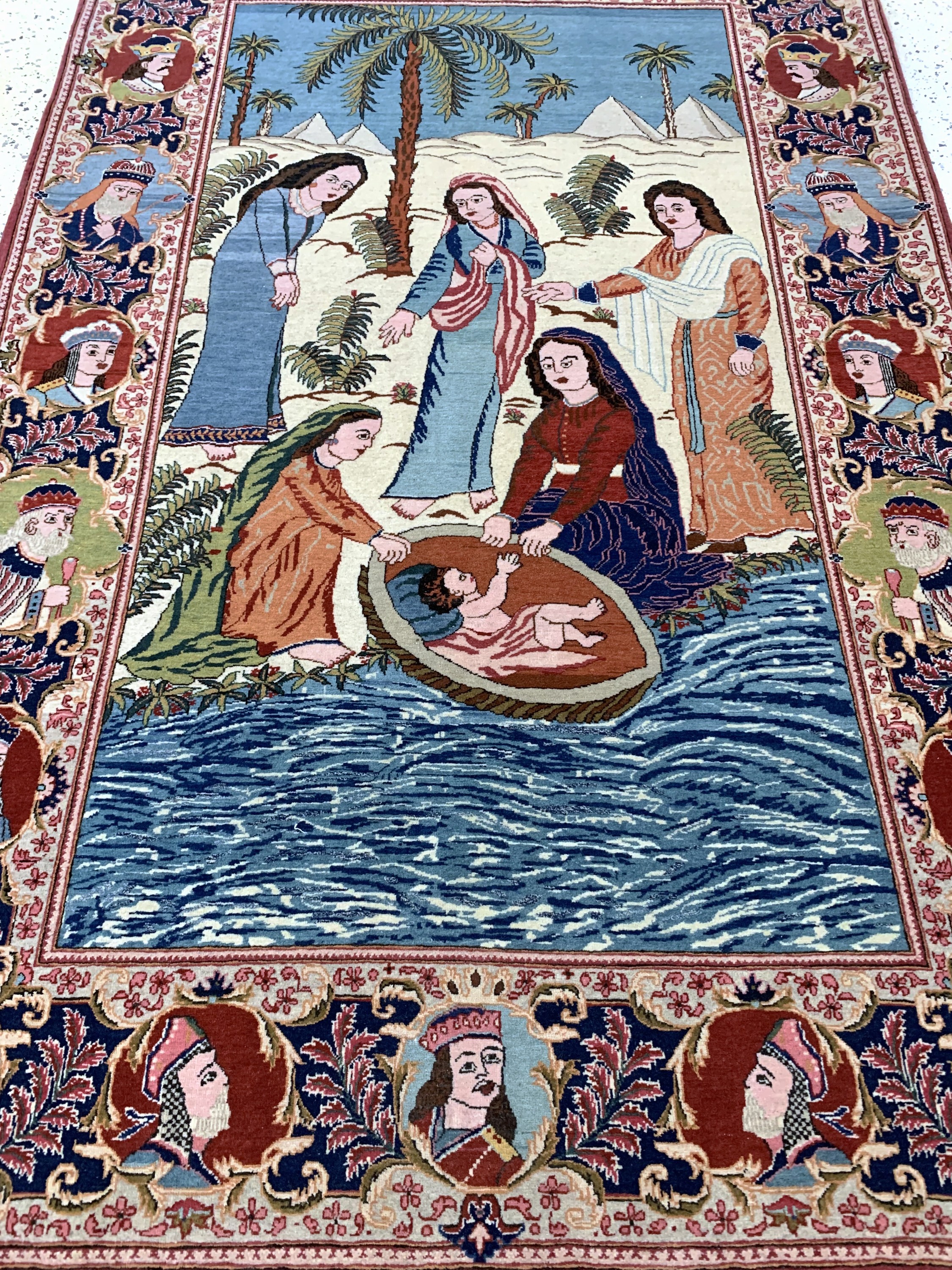 Detail f: Keschan fein alt Persien, "Moses Geschichte", Anfang 20.Jhd, Wolle auf Baumwolle, ca. 213 x 135 cm, EHZ: 1-2, (fachkundig gereinigt).