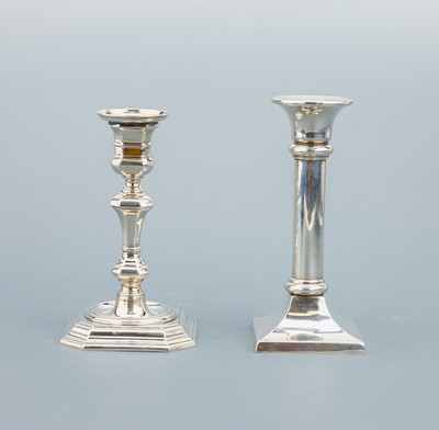 Image Set 2 Kerzenständer, 1 x schlichte Säule, H. ca. 17 cm, 925er Silber ...