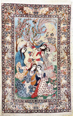 Image Isfahan fine, Persia, mid 20th century, corkwool with and on silk, approx. 170 x 107 cm, ...