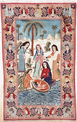 Image Keschan fein alt Persien, "Moses Geschichte", Anfang 20.Jhd, Wolle auf ...