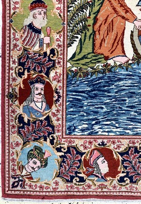 26961081d - Keschan fein alt Persien, "Moses Geschichte", Anfang 20.Jhd, Wolle auf ...