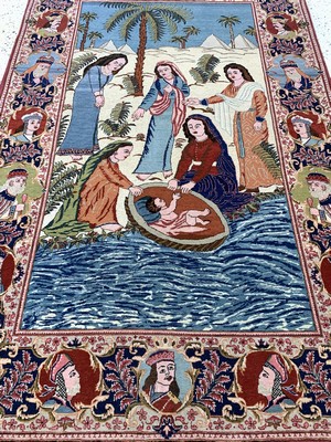 26961081f - Keschan fein alt Persien, "Moses Geschichte", Anfang 20.Jhd, Wolle auf ...