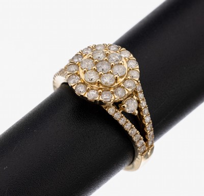 Image 26961089 - 14 kt Gold Diamant-Ring, GG 585/000, runder Ringkopf und offene Ringschultern, 23 ...