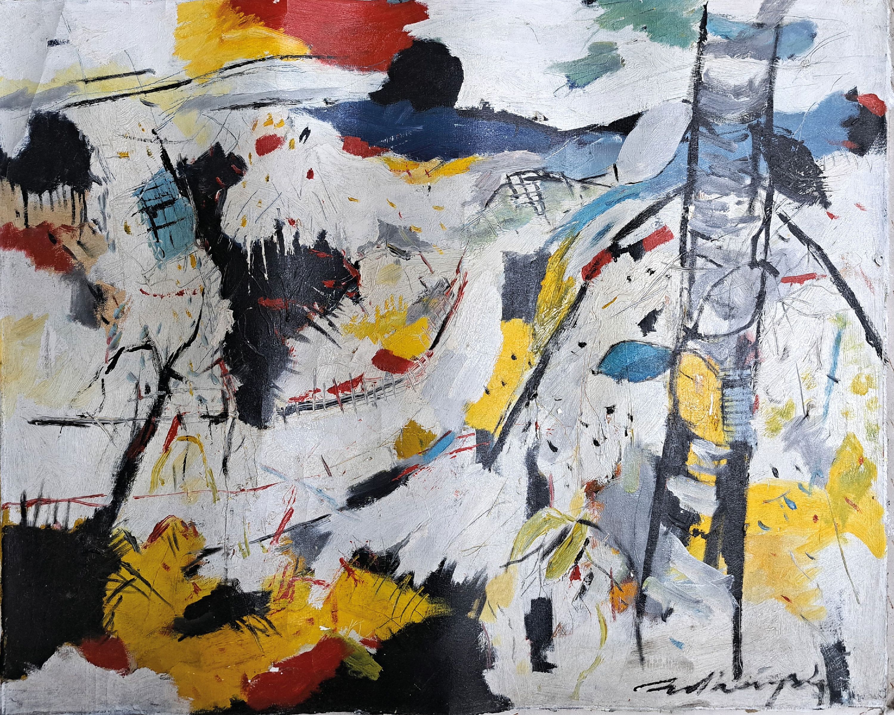 Detail k: Sudhangsu Bandyopadhyay, geb. 1949, Colour shadow, Öl/Lwd, sign. und dat. 2002, ohne Keilrahmen, ca. 60x75cm, gewölbt