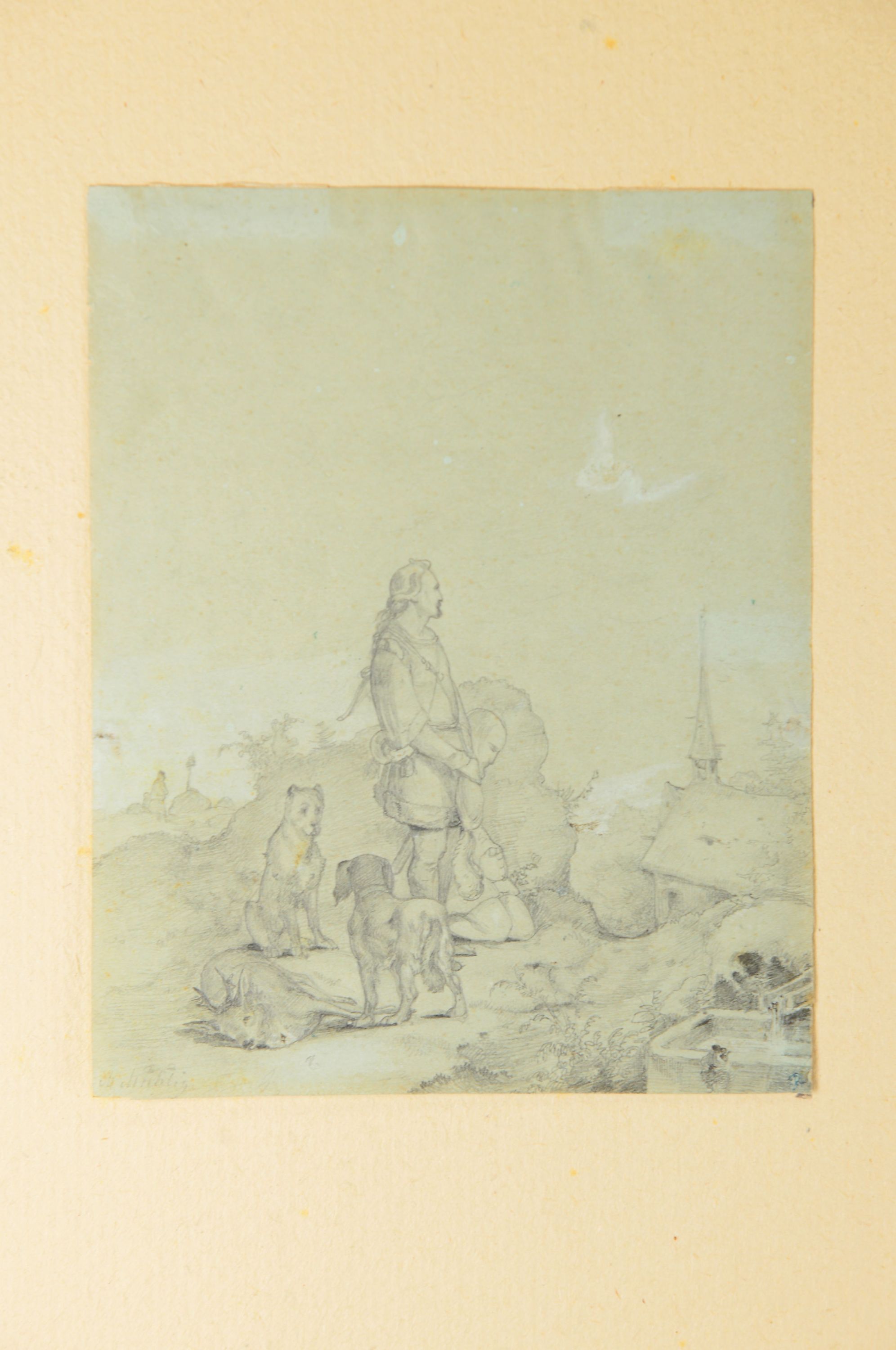 Detail k: Meno Mühlig, 1823 Eibenstock-1873 Dresden, 3 Bleistiftzeichnungen, 1x Gasthausszene, Ritter bei der Rast einem Mönch die Hand reichend, 20x16 cm; ...