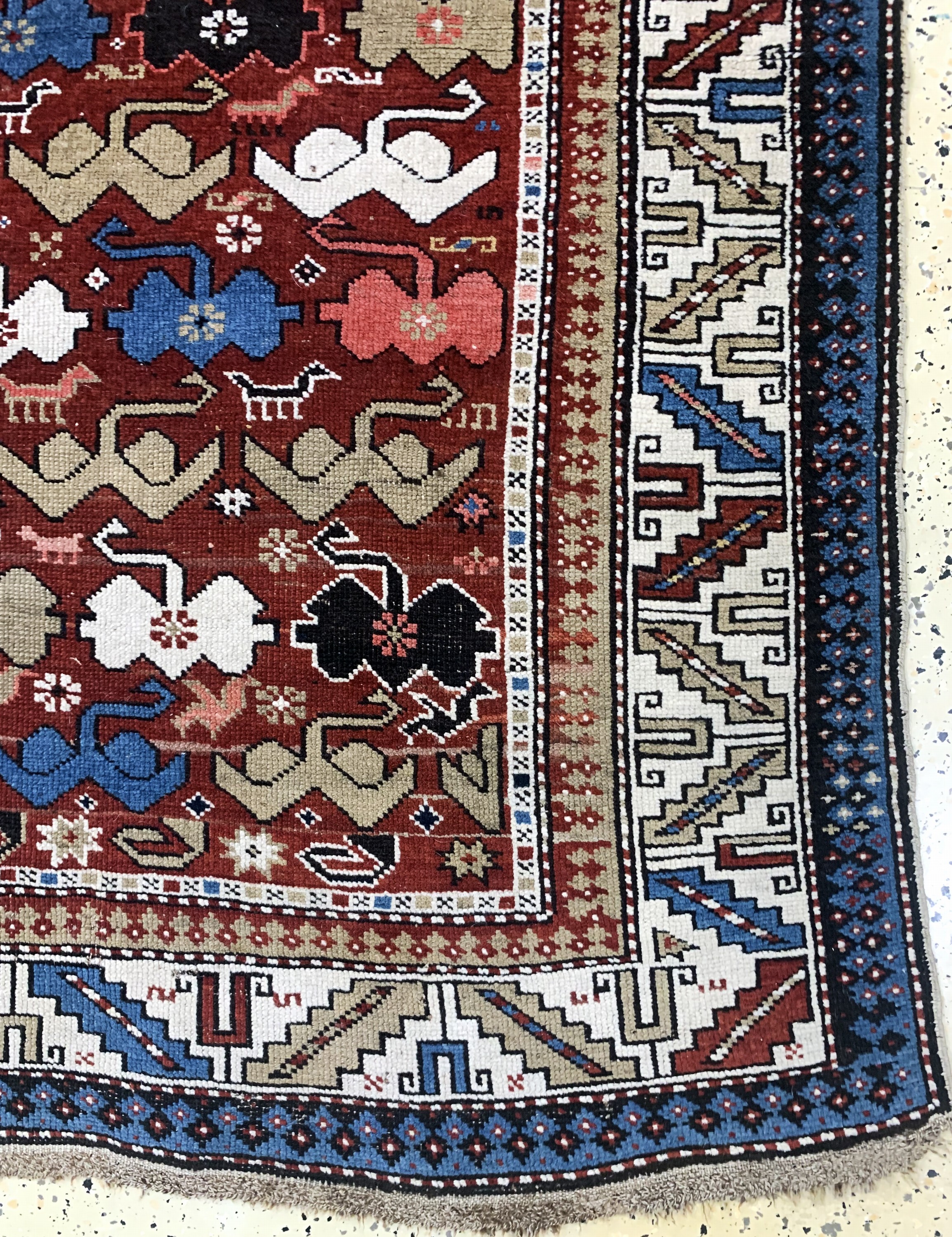Detail b: Kazak antik, Kaukasus, 19.Jhd, Wolle auf Wolle, ca. 170 x 130 cm, EHZ: 3
