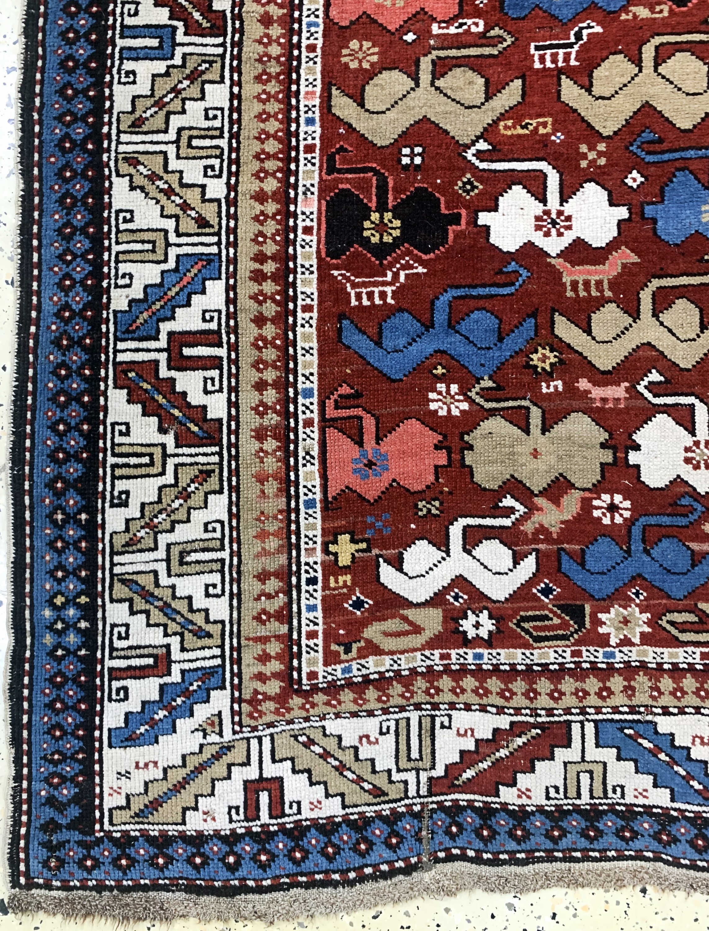 Detail c: Kazak antik, Kaukasus, 19.Jhd, Wolle auf Wolle, ca. 170 x 130 cm, EHZ: 3