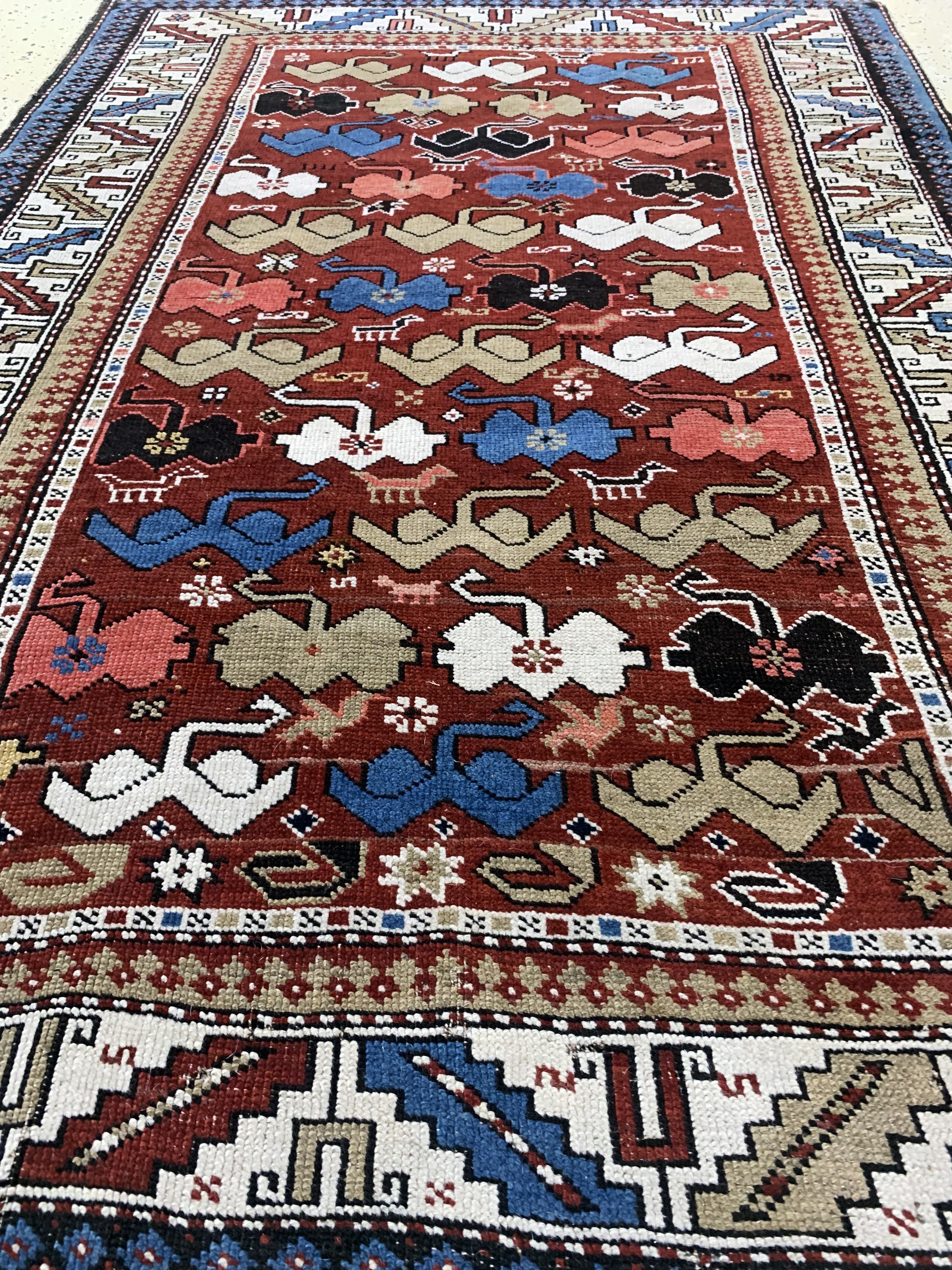Detail d: Kazak antik, Kaukasus, 19.Jhd, Wolle auf Wolle, ca. 170 x 130 cm, EHZ: 3