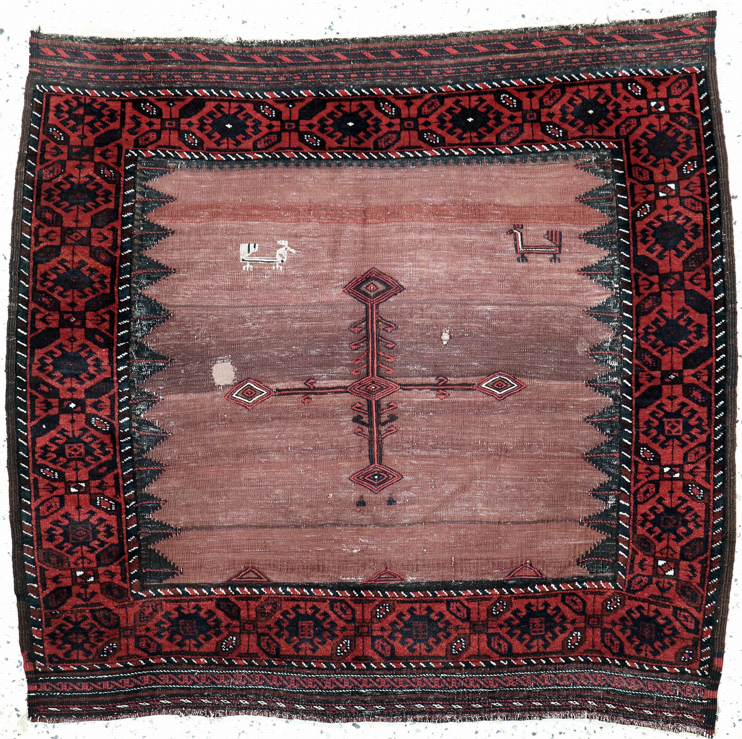 Belutsch"Sofreh"antik, Persien, um 1900, Wolle auf Wolle, ca. 120 x 125 cm, EHZ: 2-3(geflickt)