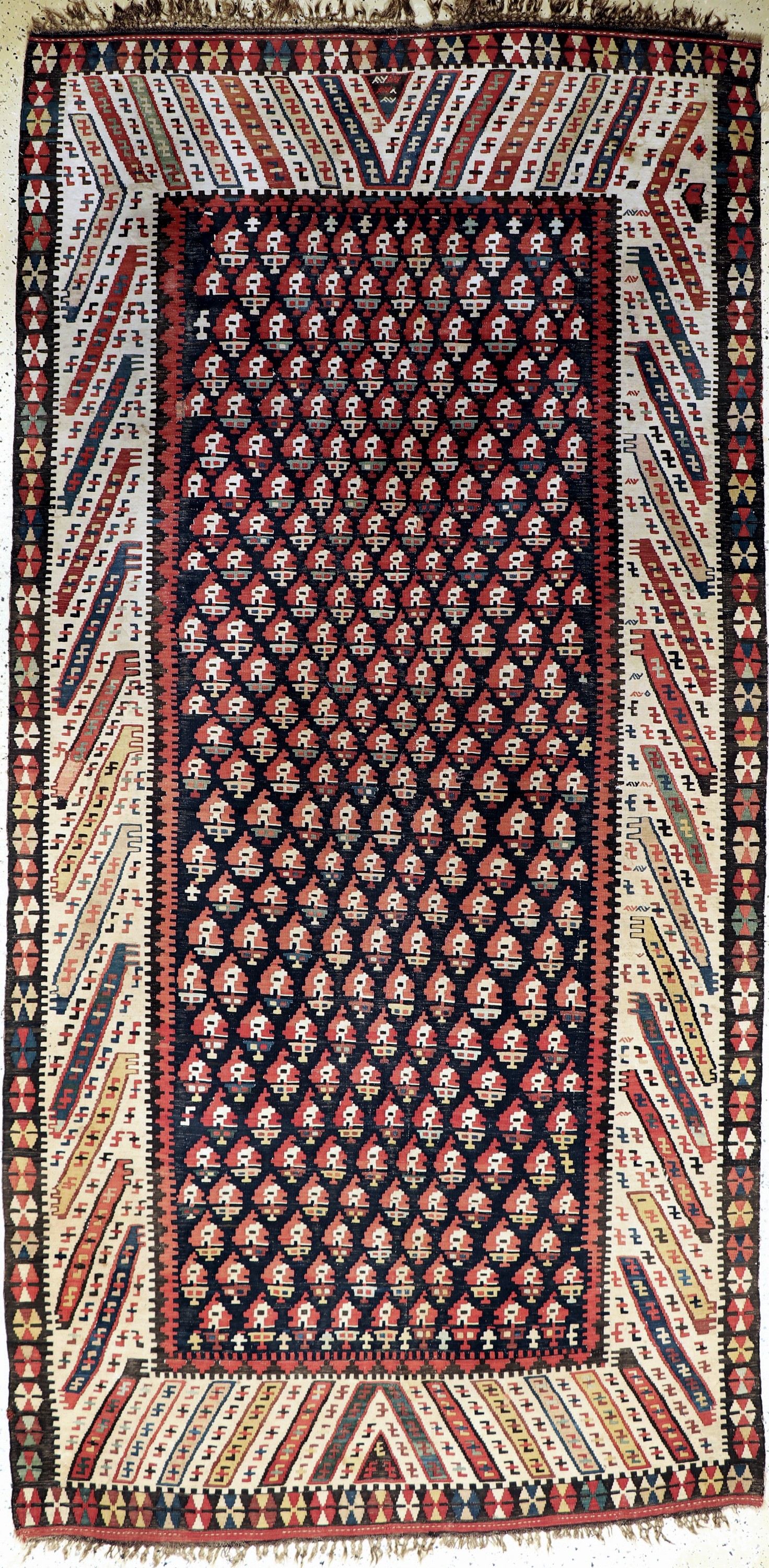 Kuba Kelim antik, Kaukasus, 19.Jhd, Wolle auf Wolle, ca. 330 x 160 cm, EHZ: 2-3, (kleinerestaurierungen)