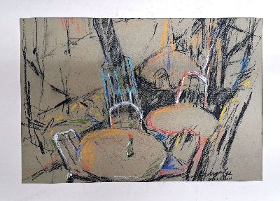 26961450k - Sudhangsu Bandyopadhyay, geb. 1949, Straßencafé in Paris, Pastell auf ...