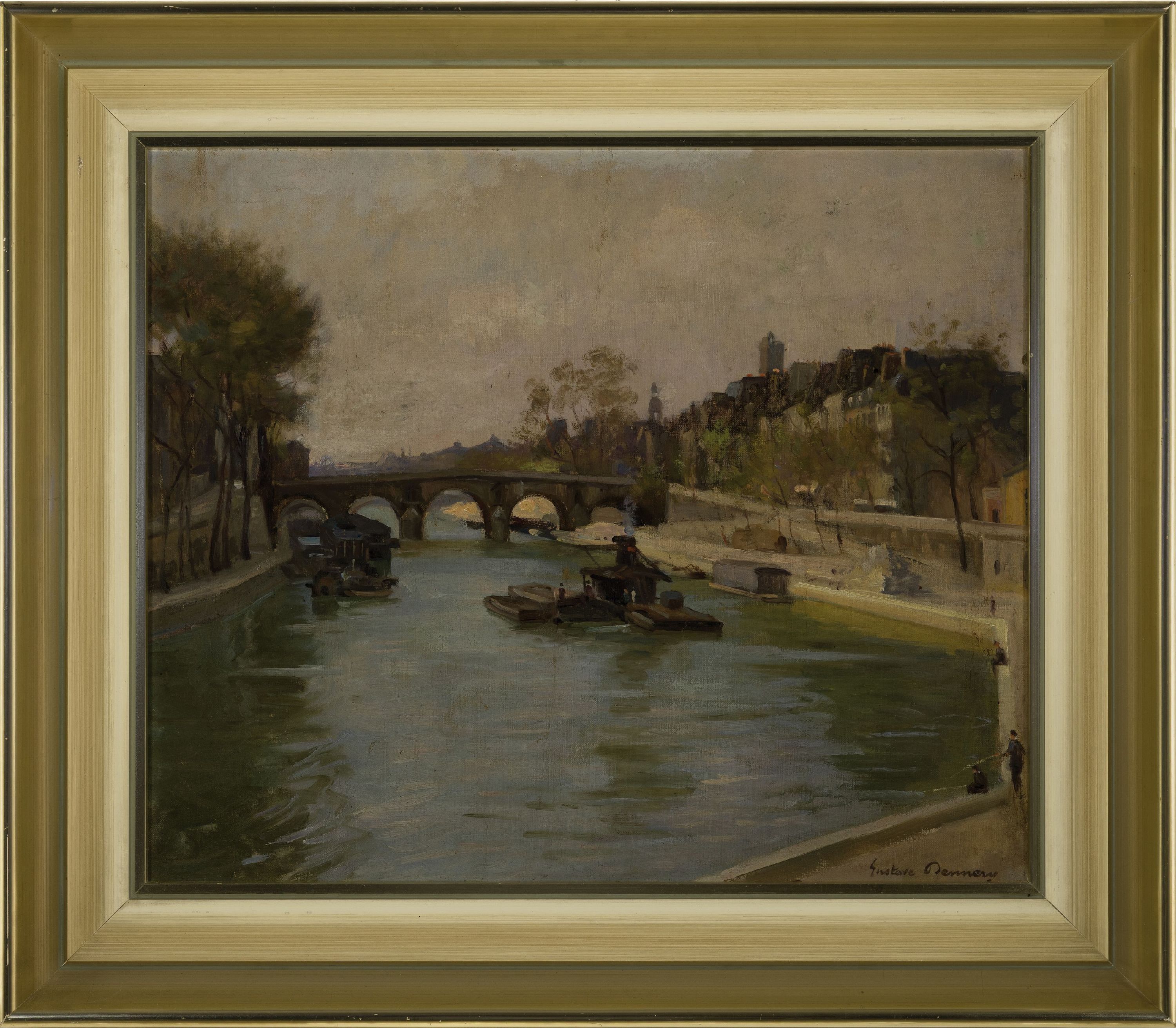 Detail k: Gustave Lucien Dennery, 1863-1953, Ansicht aus Paris, Blick entlang der Seine auf den Pont Marie, rechts unten signiert, links über der Brücke ...