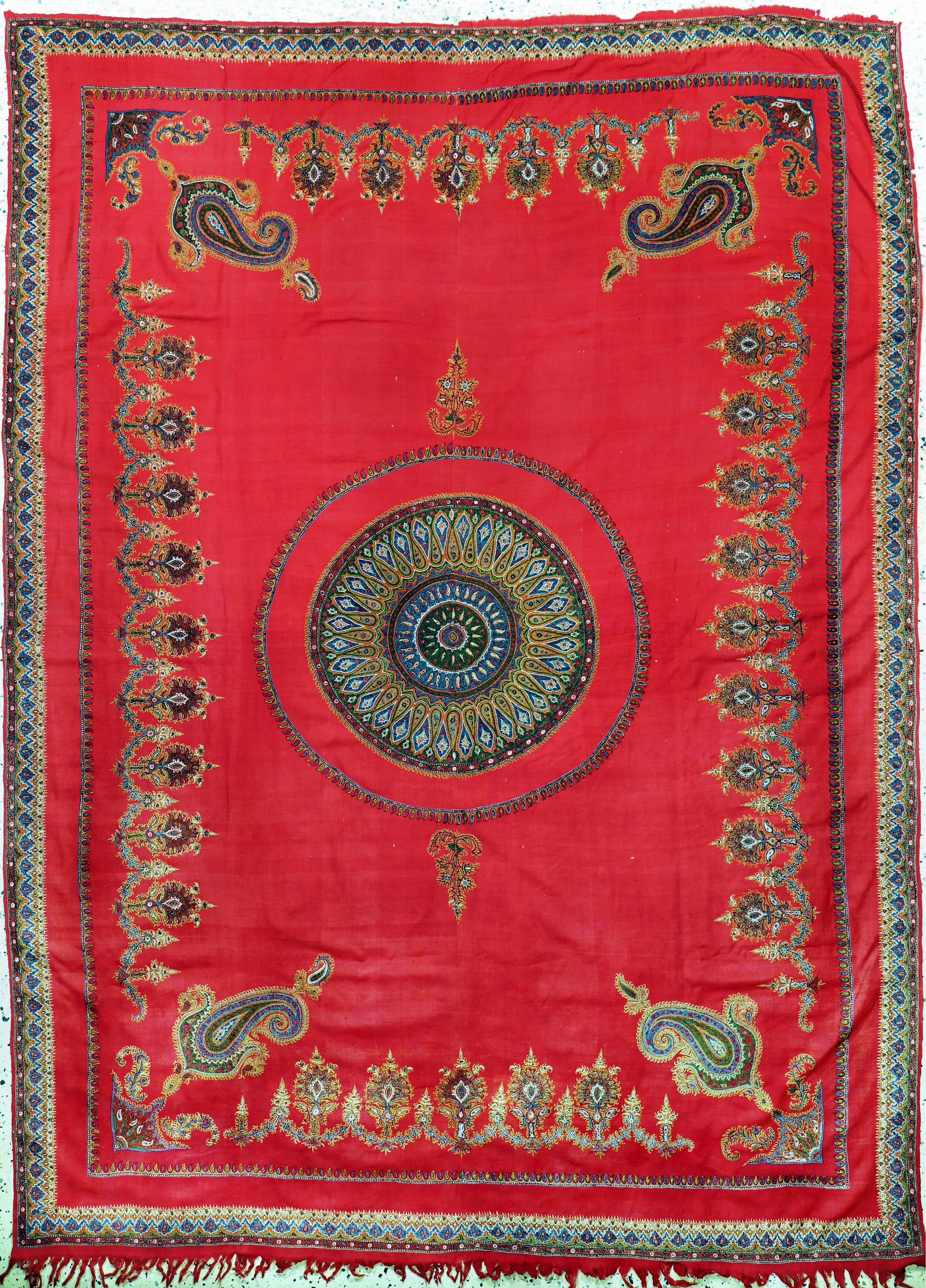 Kerman Stickerei antik, Persien, um 1900, aufwendige feine Seidenstickerei, ca. 230 x 170 cm, EHZ: 2(kleine Löcher).