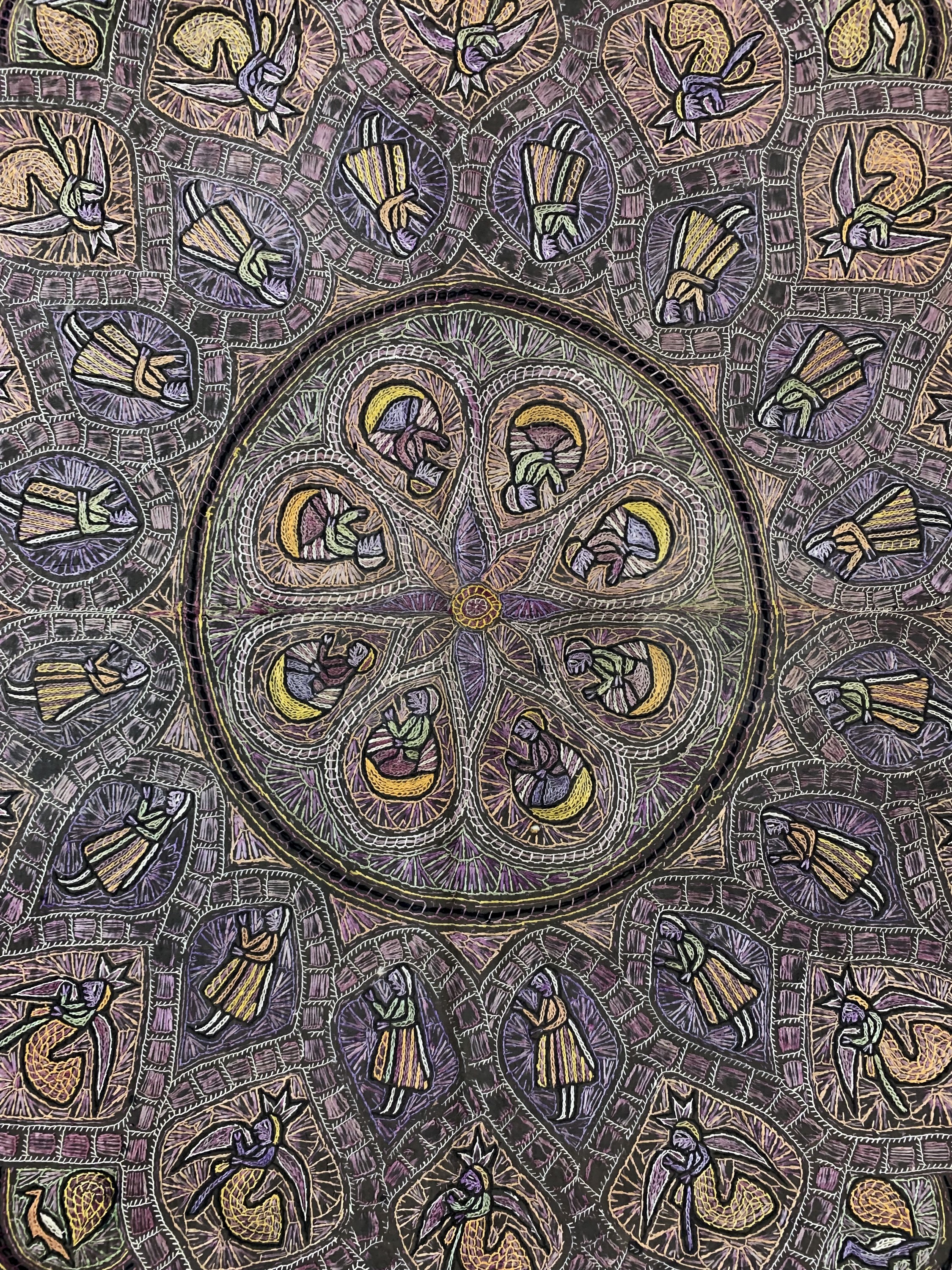 Detail c: Antike Stickerei, Indien, um 1900, aufwendige feine Seidenstickerei, ca. 140 x 140 cm, EHZ: 2