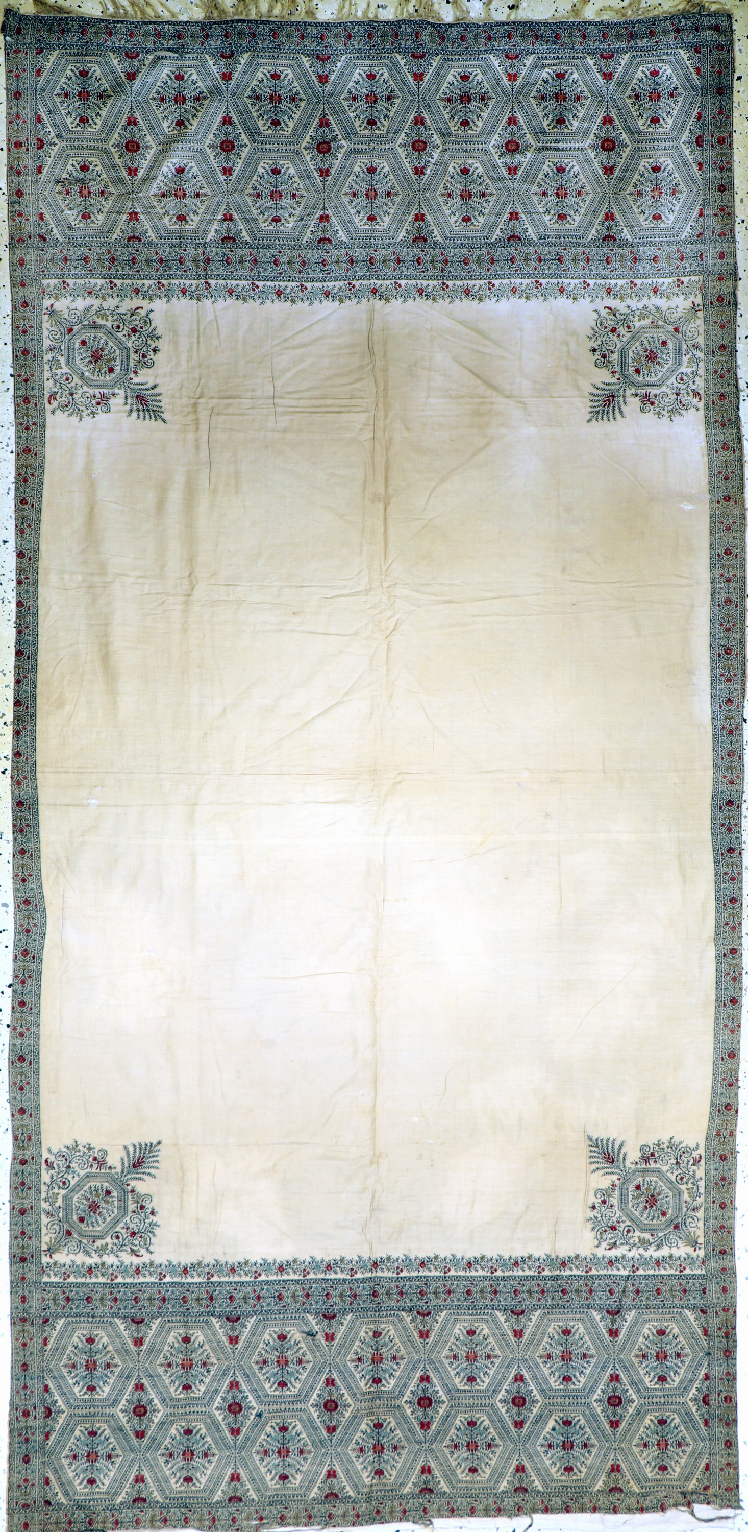 Ghalamkar antik, Indien, Anfang 20.Jhd, bedruckter Stoff, ca. 280 x 135 cm, EHZ: 3(Risse & verschmutzt).
