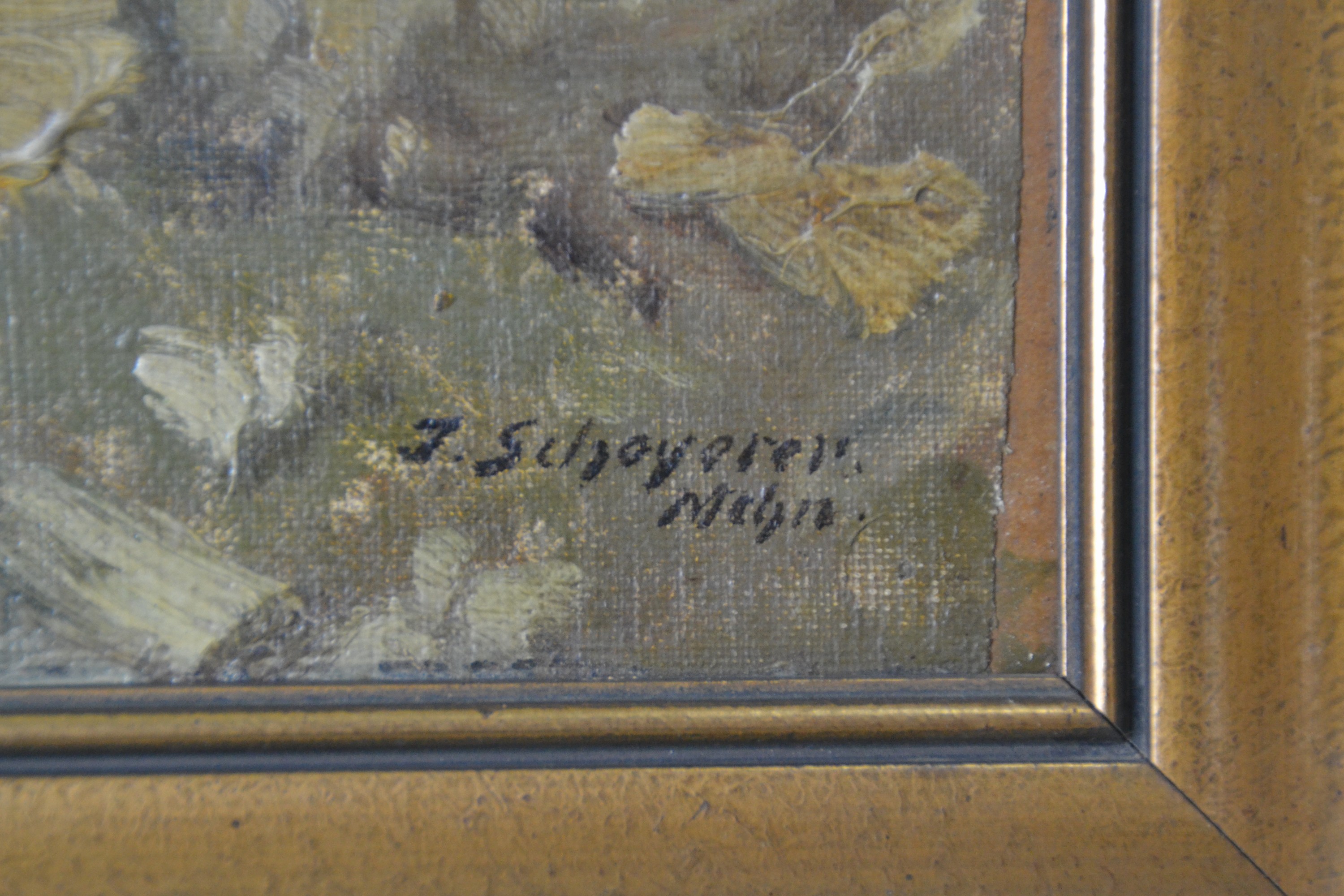 Detail a: Josef Schoyerer, 1844 Berching-1923 München, Tiroler Landschaft mit Blick auf ein Schloß, rechts unten signiert, Öl/Karton, 40x50 cm, Rahmen 52x62 ...
