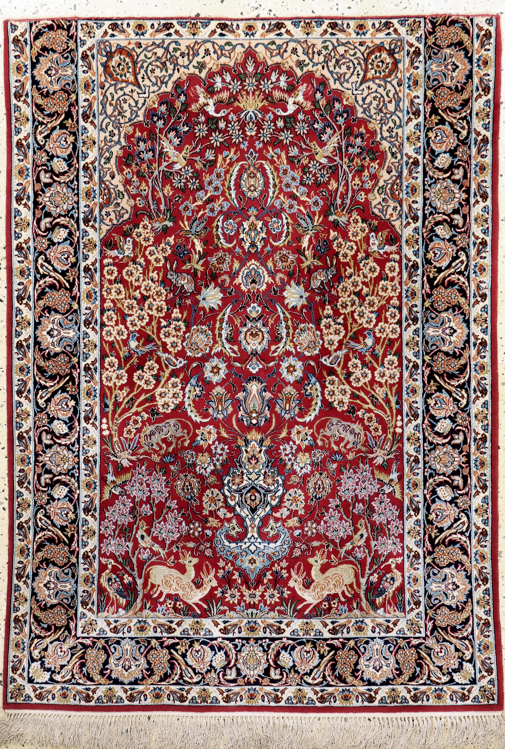 Esfahan fein, Persien, Ende 20.Jhd, Korkwolle mit und auf Seide, ca. 158 x 110 cm,verkürzt, EHZ: 2