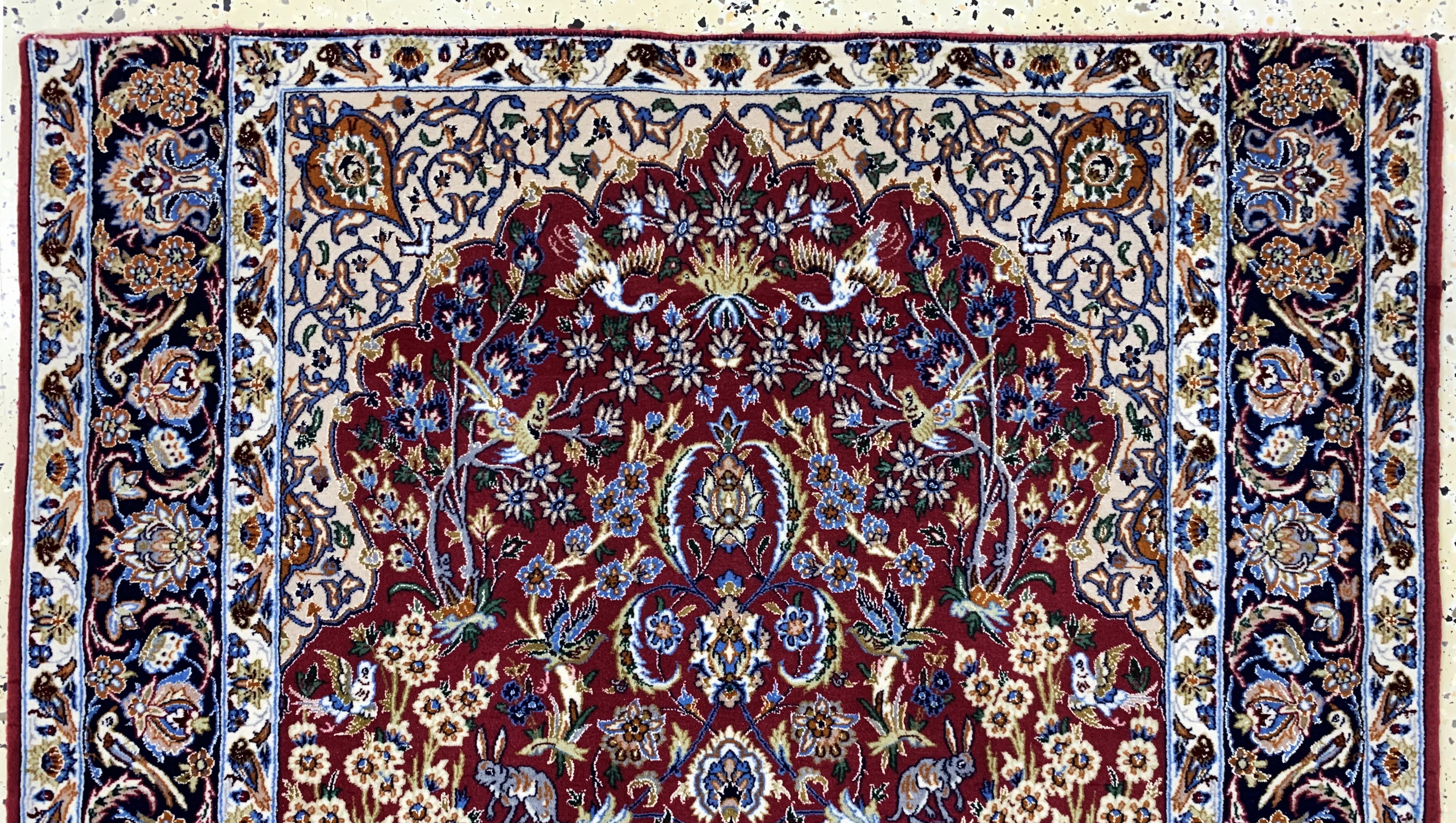 Detail a: Esfahan fein, Persien, Ende 20.Jhd, Korkwolle mit und auf Seide, ca. 158 x 110 cm,verkürzt, EHZ: 2