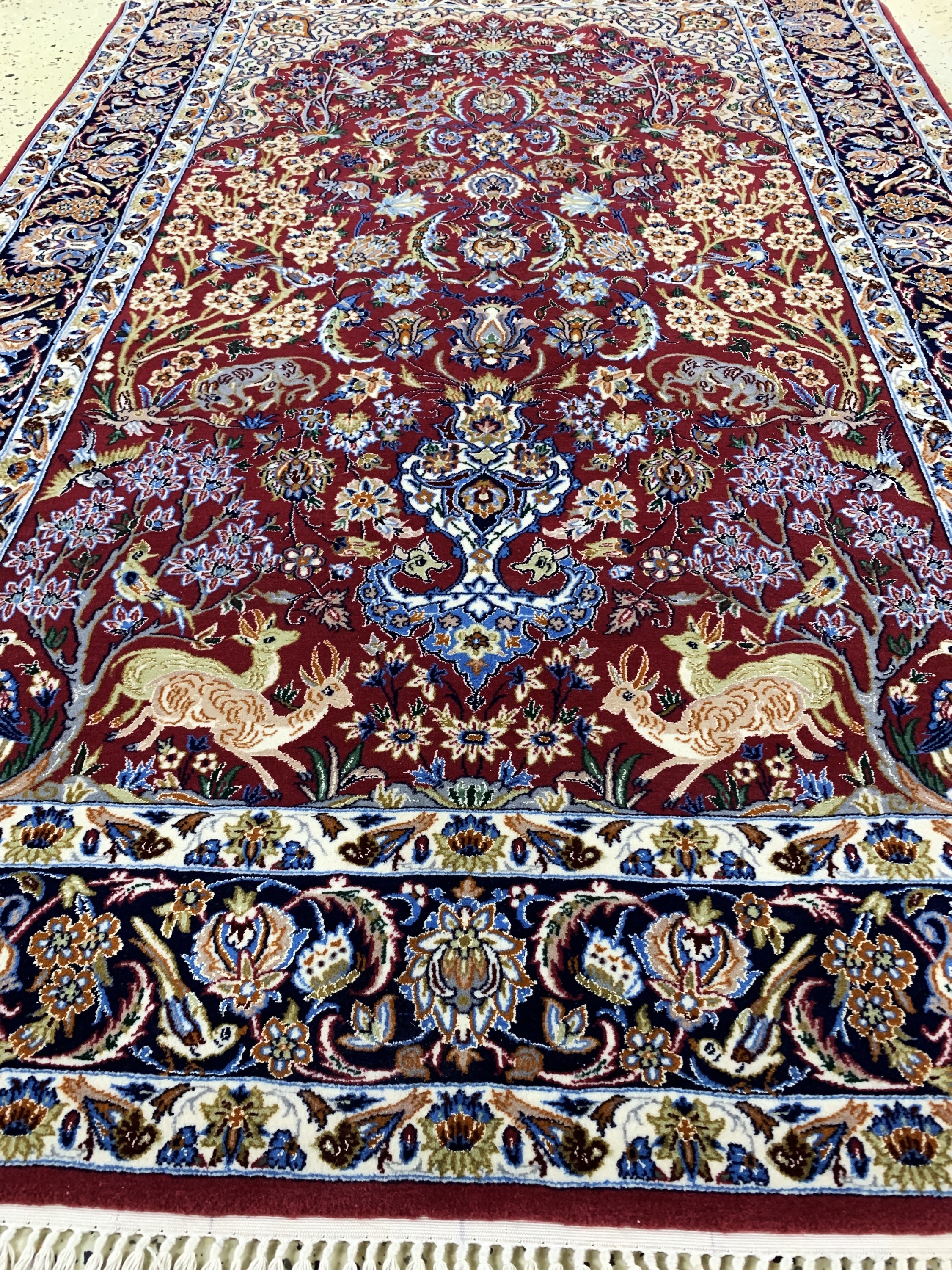 Detail d: Esfahan fein, Persien, Ende 20.Jhd, Korkwolle mit und auf Seide, ca. 158 x 110 cm,verkürzt, EHZ: 2