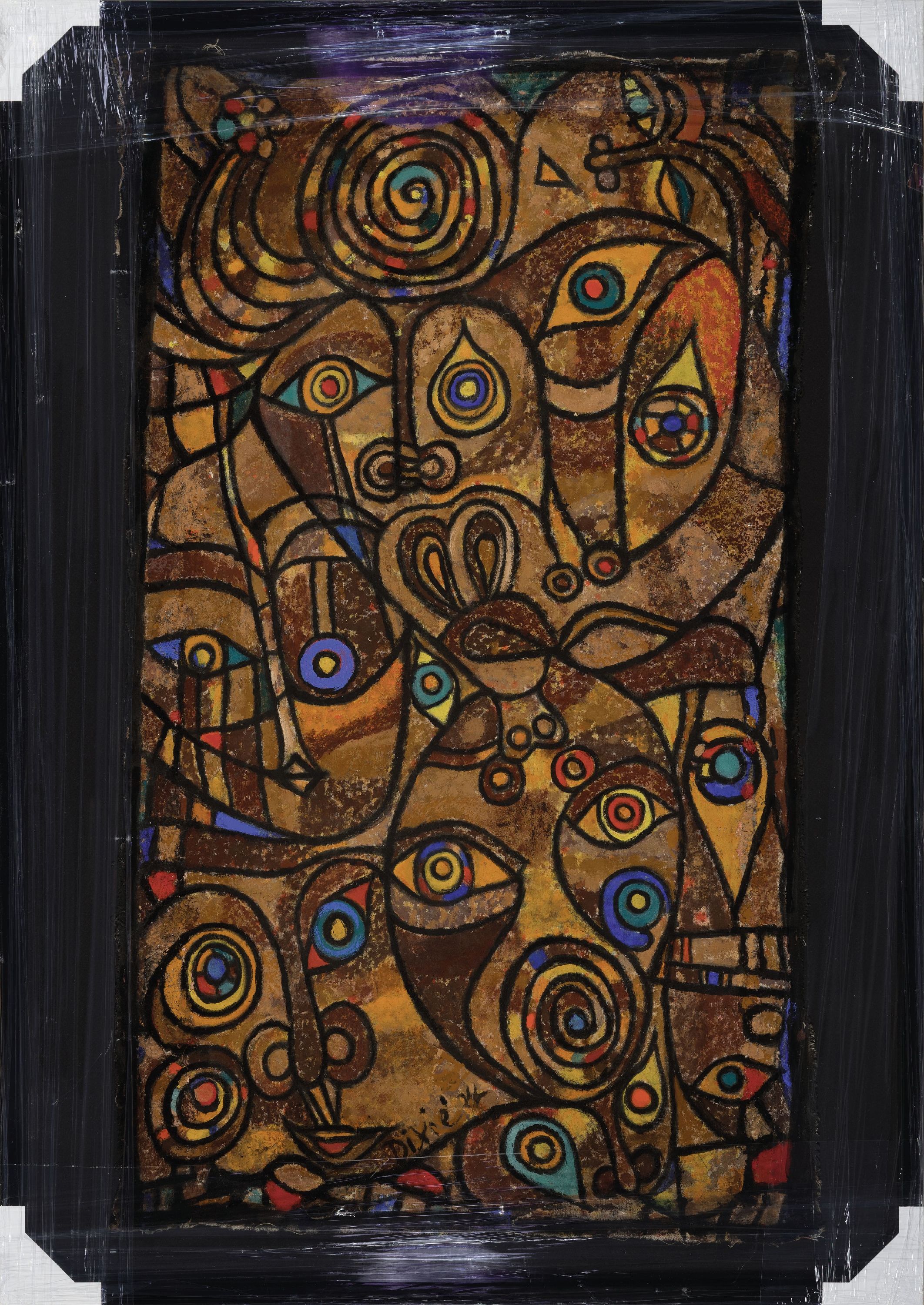 Detail k: Dickson "Dixie" Machina, geb. 1969 Kenia, "Gathering", 2024, Naturfarben auf Stoff, rechts unten sign., ca. 94x50cm, u.Gl., R. ...