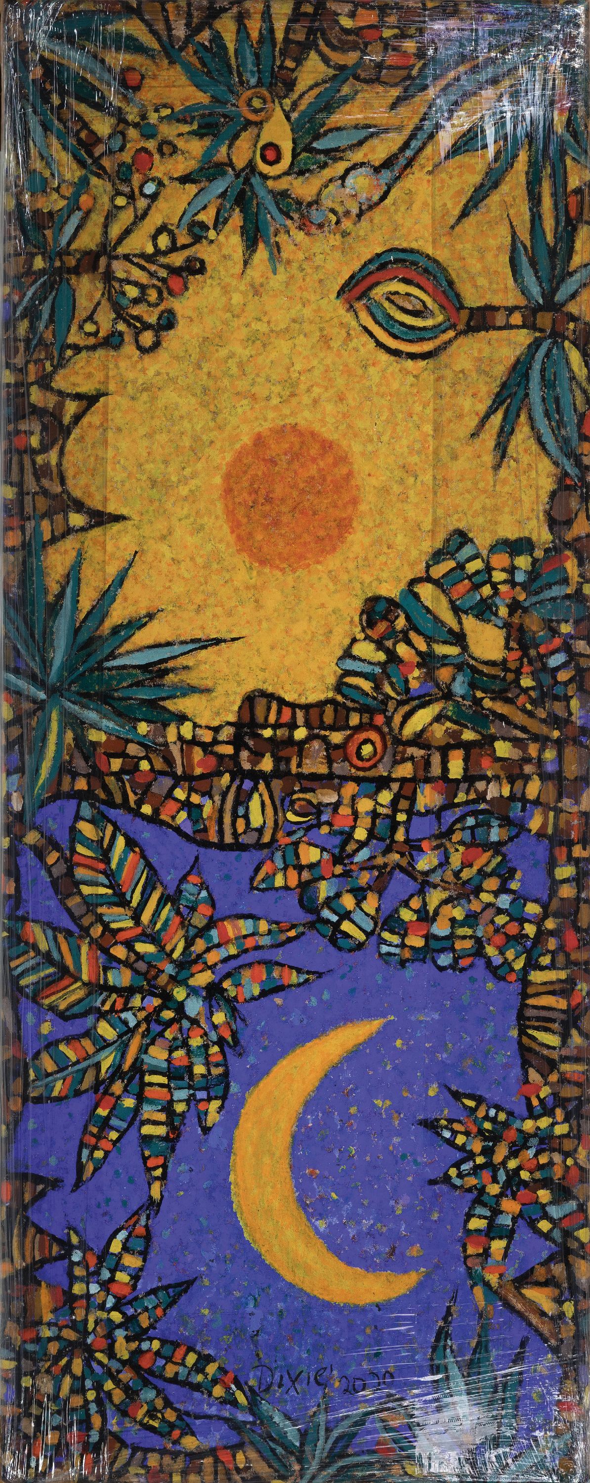 Detail k: Dickson "Dixie" Machina, geb. 1996 Kenia, "Day and Night", 2020, Naturfarben auf Stoff, mittig unten sign. und dat. 2020, ca. ...