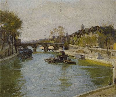 Image Gustave Lucien Dennery, 1863-1953, Ansicht aus Paris, Blick entlang der Seine auf den ...