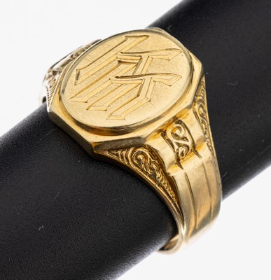 Image 26961576 - 14 kt Gold Siegelring, GG 585/000, ovaler Ringkopf mit grav. Monogramm KK, ...