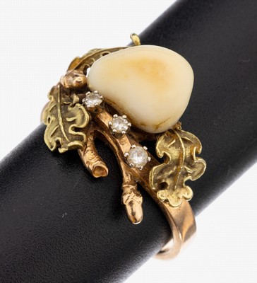 Image 26961578 - 14 kt Gold Grandel-Diamant-Ring, RG/GG 585/000, Eichenlaubdekor, 3 kl. 8/8-Diamanten,RW ...