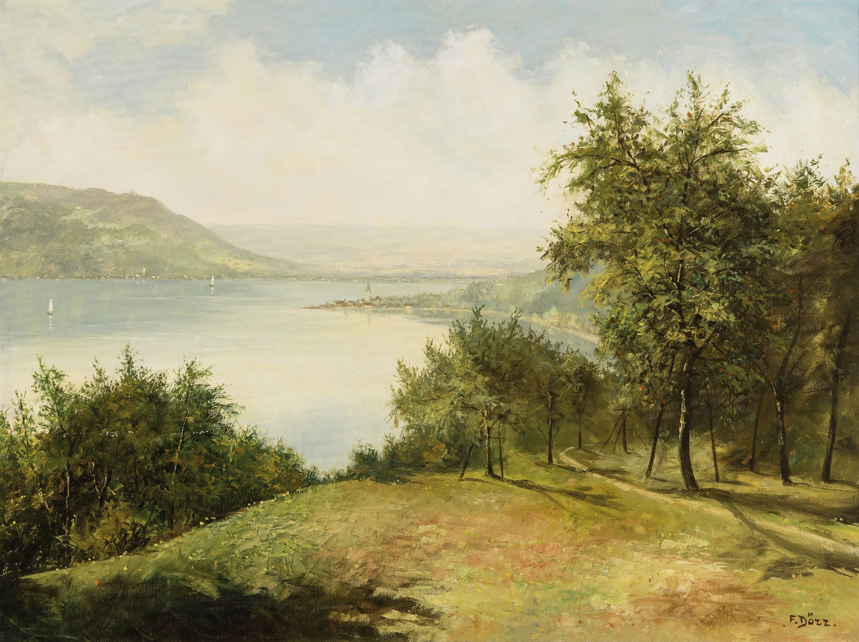 Ferdinand Dörr, 1880 Bad Dürkheim-1968 Karlsruhe, Landschaft mit Flusstal, Öl/Lwd, rechts unten signiert, ca. 60x80cm, R. ca. 70x90cm