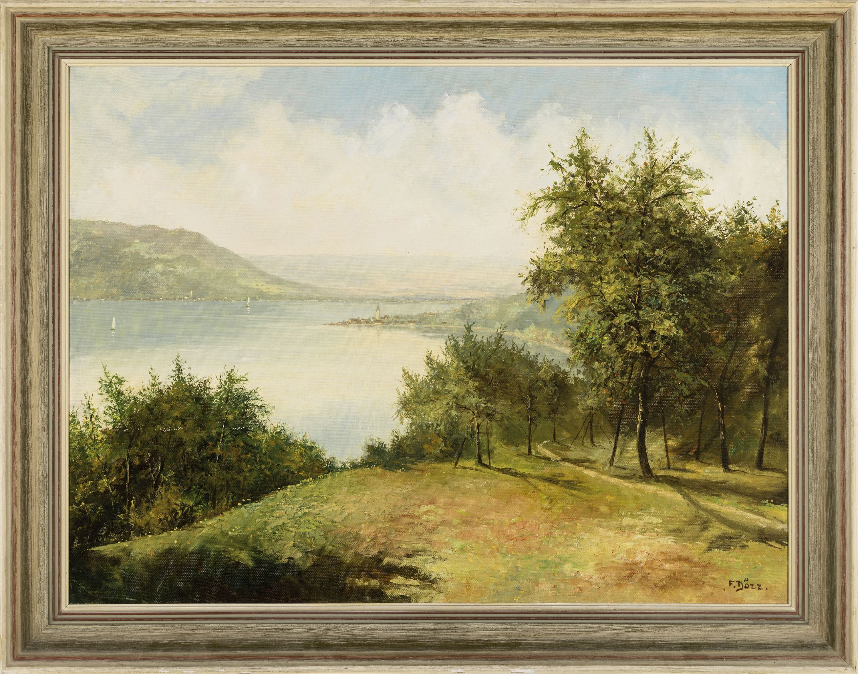 Detail k: Ferdinand Dörr, 1880 Bad Dürkheim-1968 Karlsruhe, Landschaft mit Flusstal, Öl/Lwd, rechts unten signiert, ca. 60x80cm, R. ca. 70x90cm