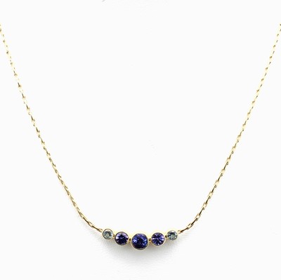 Image Collier mit Farbsteinen, GG 585/000, Tansa- nite u. Blautopase (beh.), L. ca. 45 cm ...