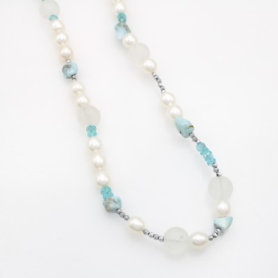 Image Süßwasserzuchtperlenkette mit Farbsteinen, 925er Silber, Apatite, ...