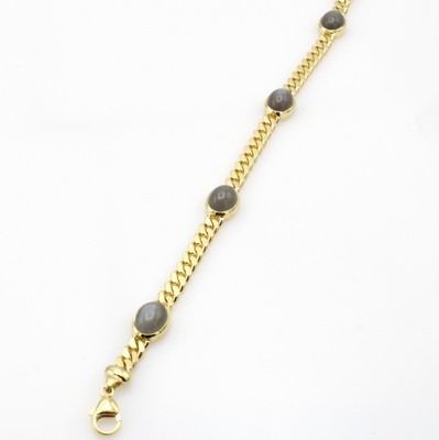 Image Panzerarmband mit Mondsteinen, GG 585/000, 4 Mondsteincabochons, Karabinerschl., L. ca. ...