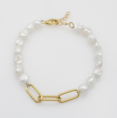 Image 26961749 - Süßwasserzuchtperlenarmband, 925er Silber verg., m. Zwischengliedern, L. ...
