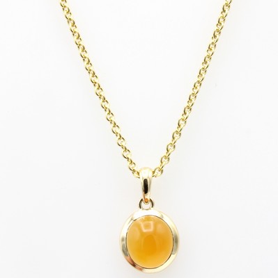 Image Anhänger mit Feueropal an Kette, GG 585/000,Feueropalcabochon, Karabinerschl., L. ...