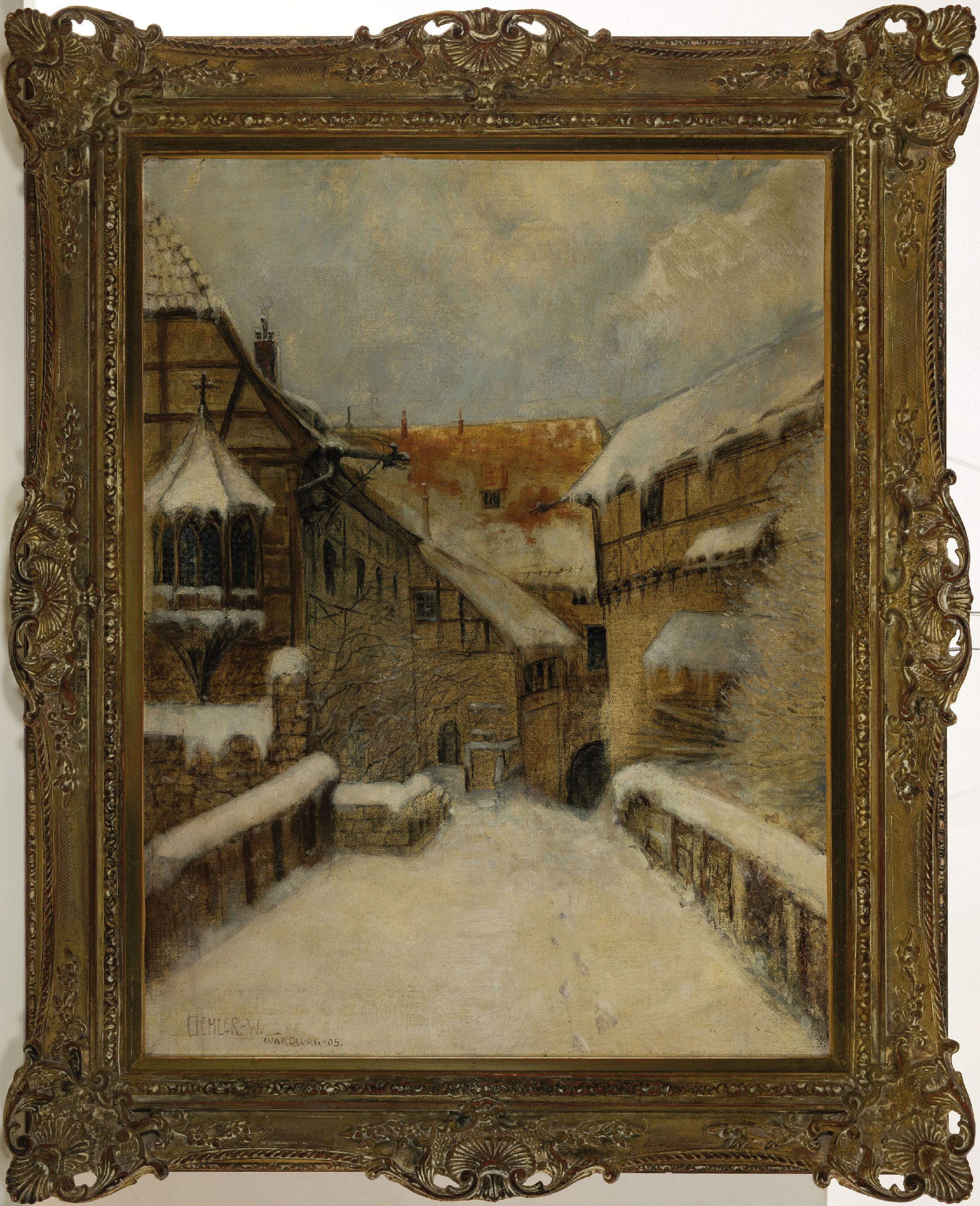Detail k: Max Oehler, 1881 Eisenach-1943 Weimar, winterliche Ansicht der Wartburg, Blick in den Innenhof, links unten signiert und datiert 1905, Öl/Lwd, 60x46 ...