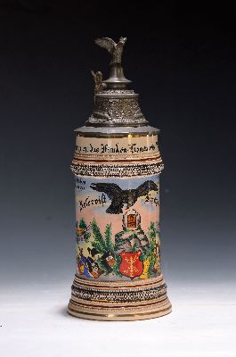 Image Reservistenkrug, Funker-Kommando 1903/04 Berlin, Steingut, umlaufend polychrom bemalt, ...