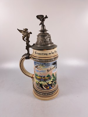 26961819a - Reservistenkrug, Funker-Kommando 1903/04 Berlin, Steingut, umlaufend polychrom bemalt, ...