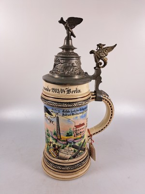 26961819d - Reservistenkrug, Funker-Kommando 1903/04 Berlin, Steingut, umlaufend polychrom bemalt, ...