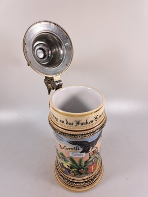26961819h - Reservistenkrug, Funker-Kommando 1903/04 Berlin, Steingut, umlaufend polychrom bemalt, ...