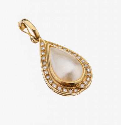 Image 14 kt Gold Perl-Diamant-Clipanhänger, GG 585/000, bewegl. tropfenf. ...