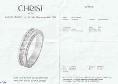 26961861a - 14 kt Gold CHRIST Brillant-Ring, WG 585/000, 10 Brillanten zus. ca. 0.50 ct ...