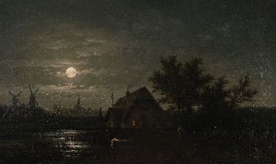 Image 26961863 - Wachena o.ä., datiert 1879, holländische Landschaft bei Vollmond, ...