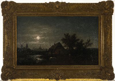 26961863k - Wachena o.ä., datiert 1879, holländische Landschaft bei Vollmond, ...