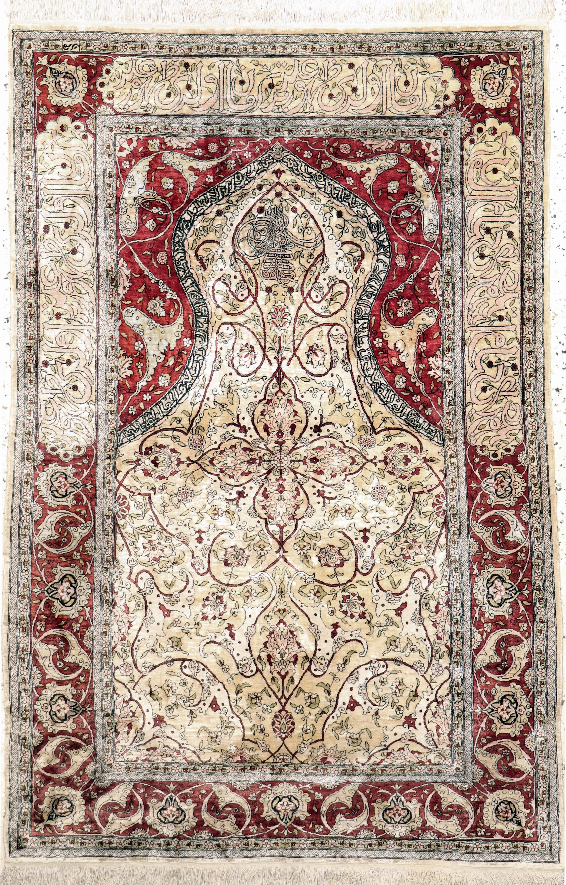 Hereke Seide fein signiert, Türkei, Anfang 20.Jhd, reine Naturseide, ca. 150 x 102 cm, ca. 1,0 Mio. Kn/qm, gereinigt, EHZ: 2